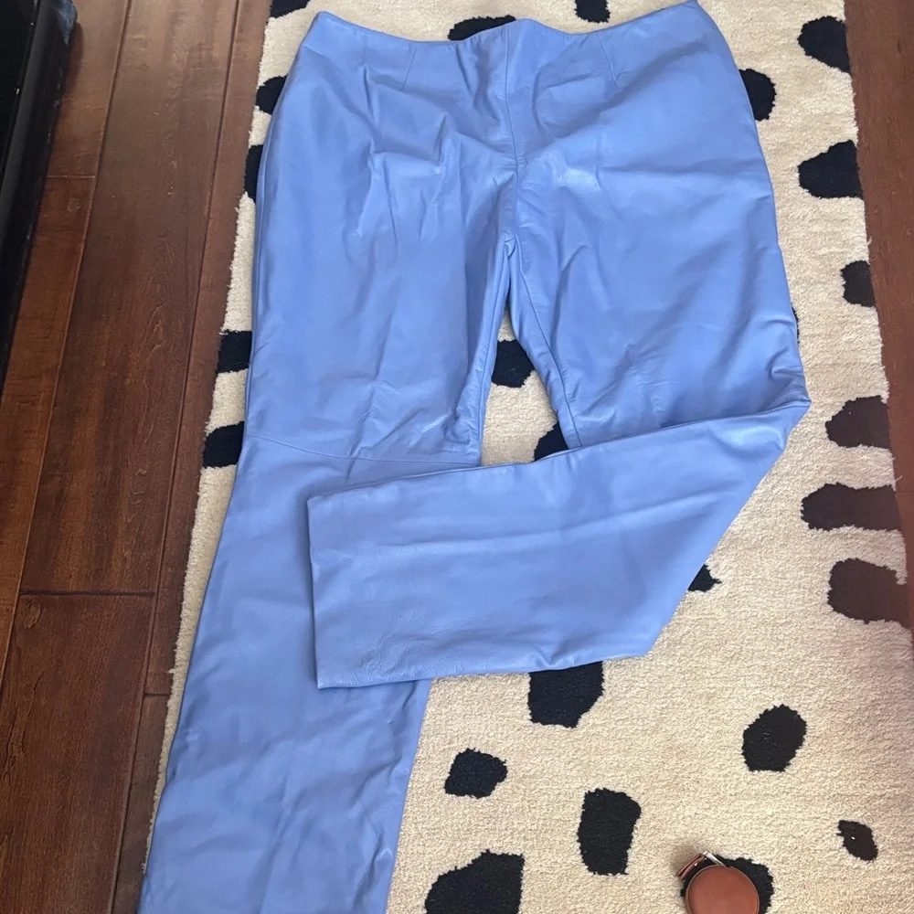 Dana Buchman Light Blue Leather pants size 14-16 - Picture 1 of 5